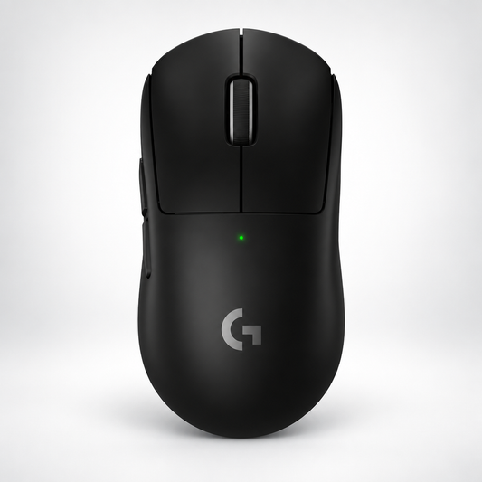 Logitech G gaming performance bundle mouse design with sleek black finish and LED indicator.